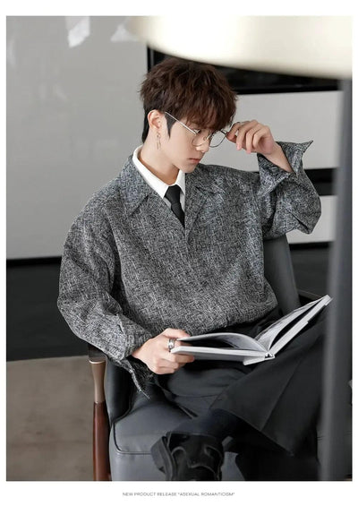 Chuan Contrast Layered Tweed Shirt-korean-fashion-Shirt-Chuan's Closet-OH Garments