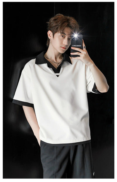 Chuan Contrast Outline Loose Shirt-korean-fashion-Shirt-Chuan's Closet-OH Garments