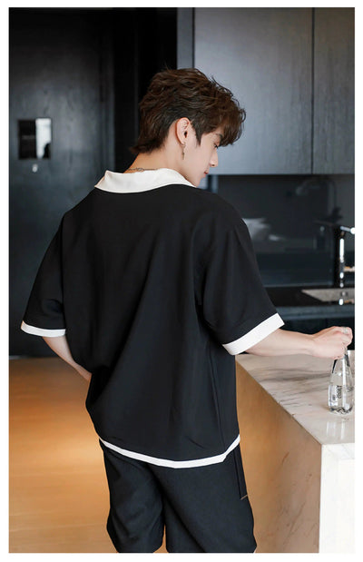 Chuan Contrast Outline Loose Shirt-korean-fashion-Shirt-Chuan's Closet-OH Garments