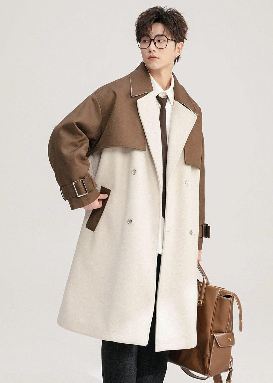 Chuan Contrast Spliced Overcoat-korean-fashion-Long Coat-Chuan's Closet-OH Garments