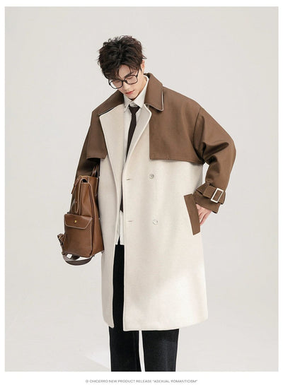 Chuan Contrast Spliced Overcoat-korean-fashion-Long Coat-Chuan's Closet-OH Garments