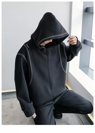 Chuan Contrast Stitched Lined Hoodie-korean-fashion-Hoodie-Chuan's Closet-OH Garments