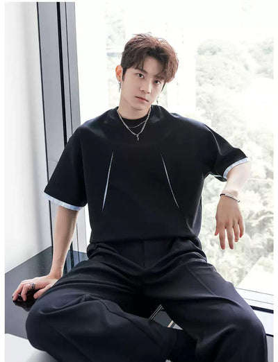 Chuan Contrast Structured Cut T-Shirt-korean-fashion-T-Shirt-Chuan's Closet-OH Garments