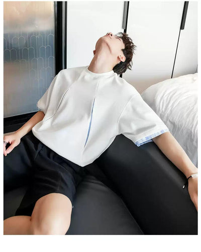 Chuan Contrast Structured Cut T-Shirt-korean-fashion-T-Shirt-Chuan's Closet-OH Garments