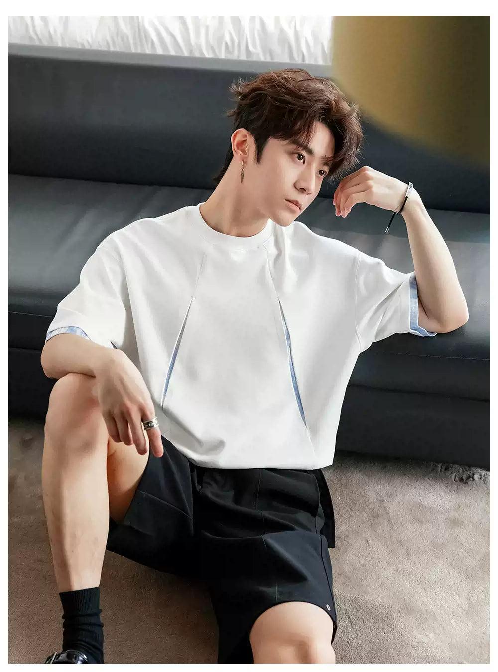 Chuan Contrast Structured Cut T-Shirt-korean-fashion-T-Shirt-Chuan's Closet-OH Garments
