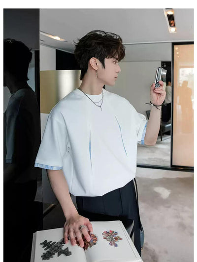 Chuan Contrast Structured Cut T-Shirt-korean-fashion-T-Shirt-Chuan's Closet-OH Garments