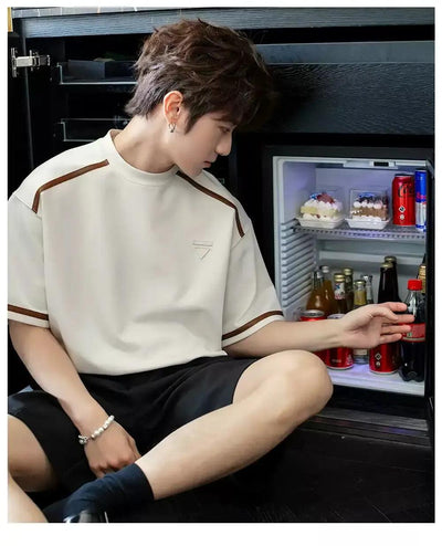Chuan Contrast Topstitch T-Shirt-korean-fashion-T-Shirt-Chuan's Closet-OH Garments