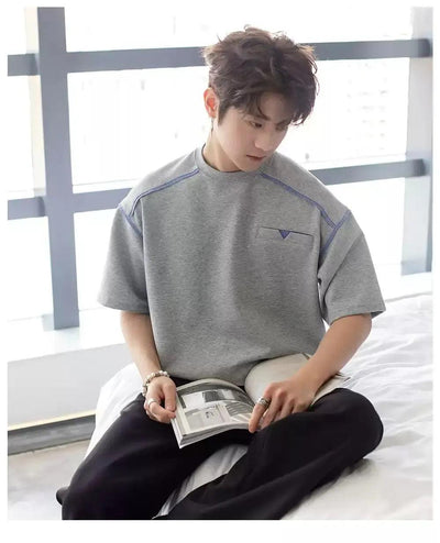 Chuan Contrast Topstitch T-Shirt-korean-fashion-T-Shirt-Chuan's Closet-OH Garments