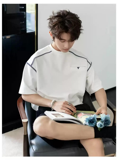 Chuan Contrast Topstitch T-Shirt-korean-fashion-T-Shirt-Chuan's Closet-OH Garments