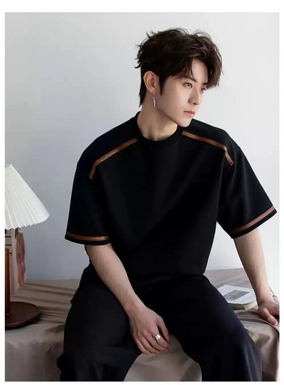Chuan Contrast Topstitch T-Shirt-korean-fashion-T-Shirt-Chuan's Closet-OH Garments