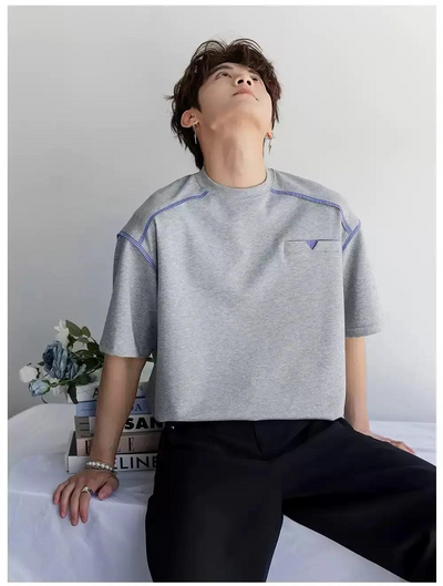 Chuan Contrast Topstitch T-Shirt-korean-fashion-T-Shirt-Chuan's Closet-OH Garments