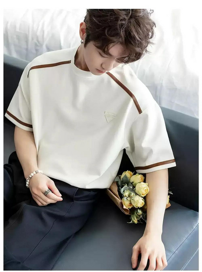 Chuan Contrast Topstitch T-Shirt-korean-fashion-T-Shirt-Chuan's Closet-OH Garments