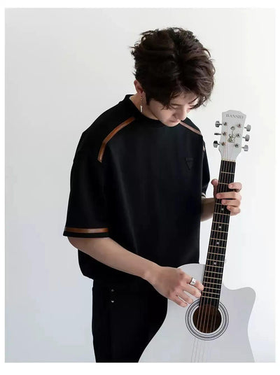 Chuan Contrast Topstitch T-Shirt-korean-fashion-T-Shirt-Chuan's Closet-OH Garments