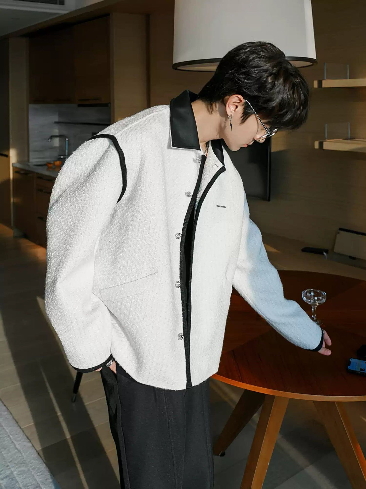 Chuan Contrast Trim Buttoned Jacket-korean-fashion-Jacket-Chuan's Closet-OH Garments