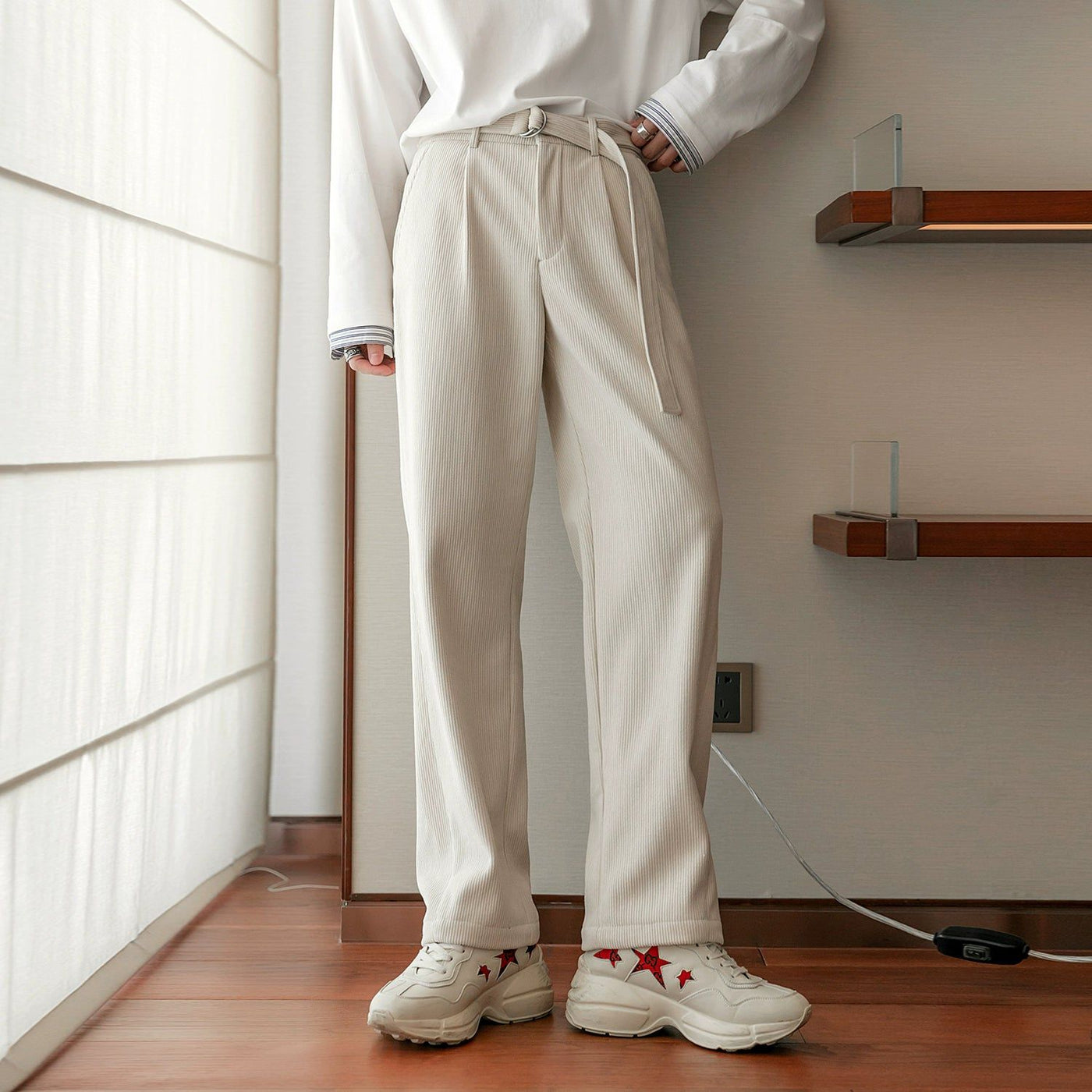 Chuan Corduroy Casual Bootcut Pants-korean-fashion-Pants-Chuan's Closet-OH Garments