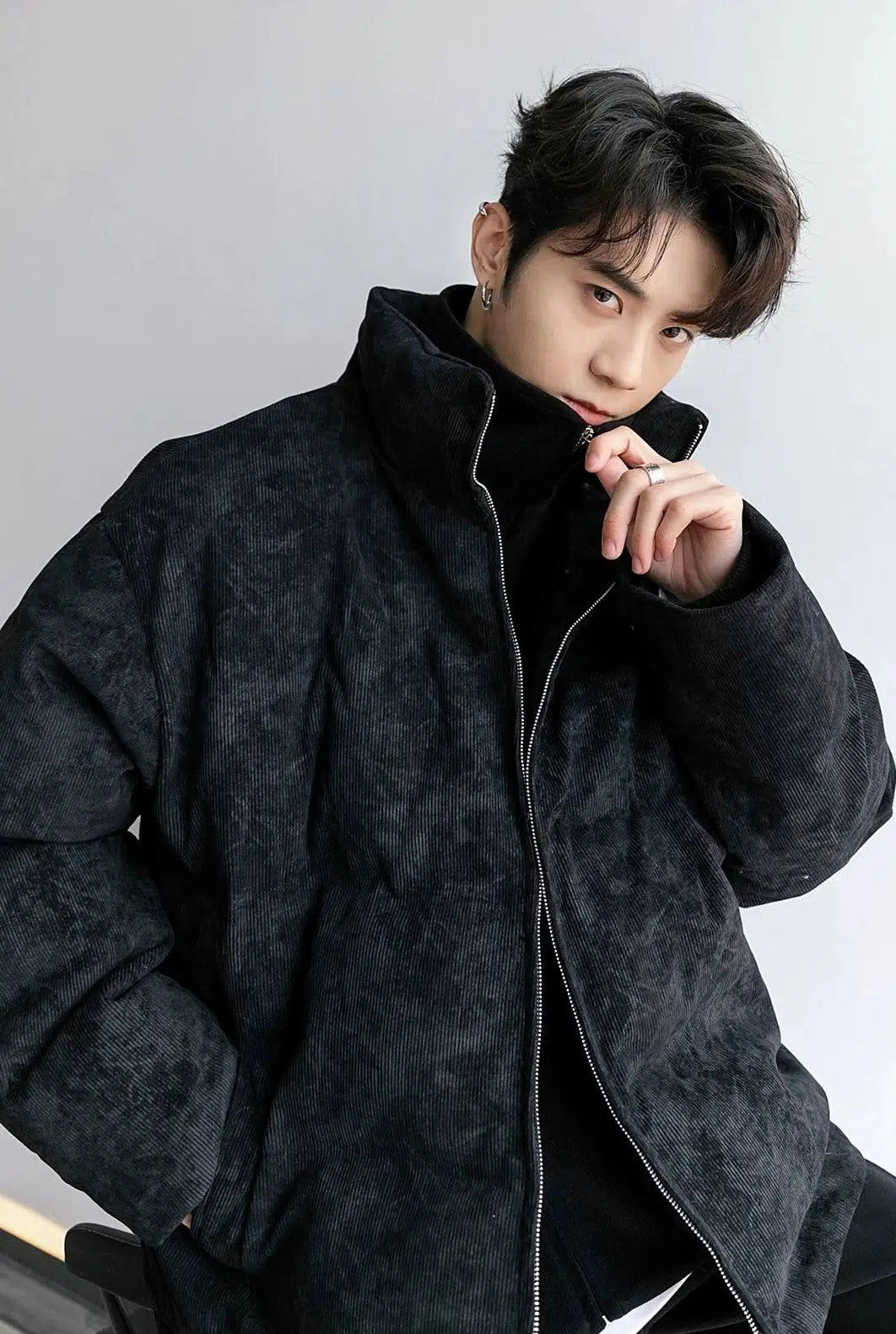 Chuan Corduroy Multi-Zip Puffer Jacket-korean-fashion-Jacket-Chuan's Closet-OH Garments