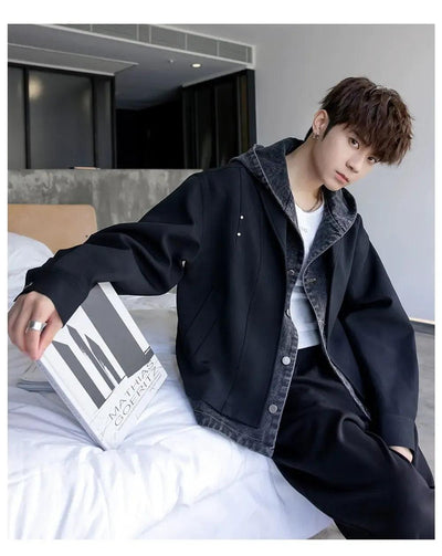 Chuan Denim Layered Hood Jacket-korean-fashion-Jacket-Chuan's Closet-OH Garments