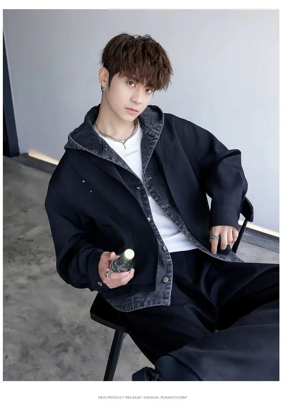 Chuan Denim Layered Hood Jacket-korean-fashion-Jacket-Chuan's Closet-OH Garments