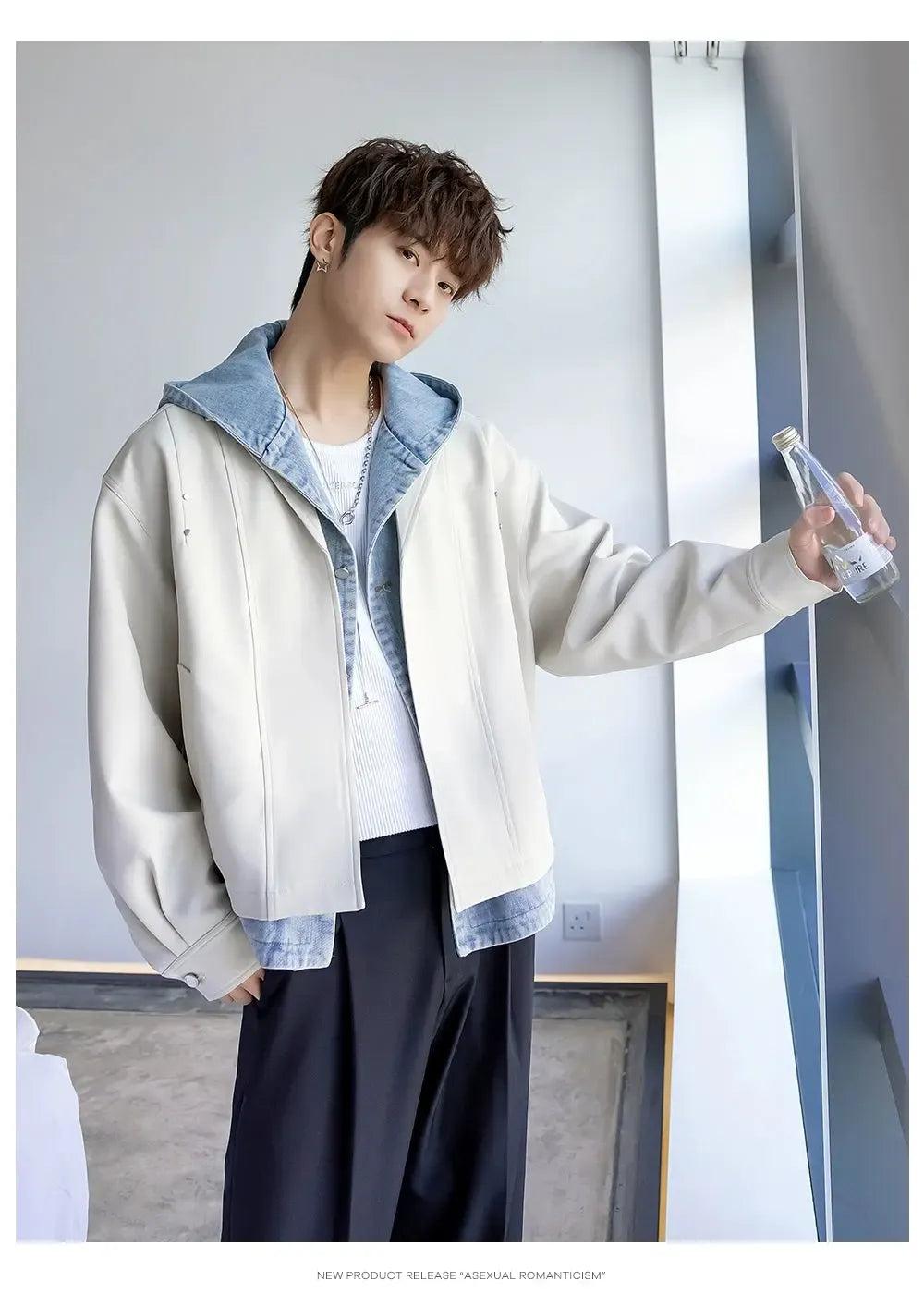 Chuan Denim Layered Hood Jacket-korean-fashion-Jacket-Chuan's Closet-OH Garments