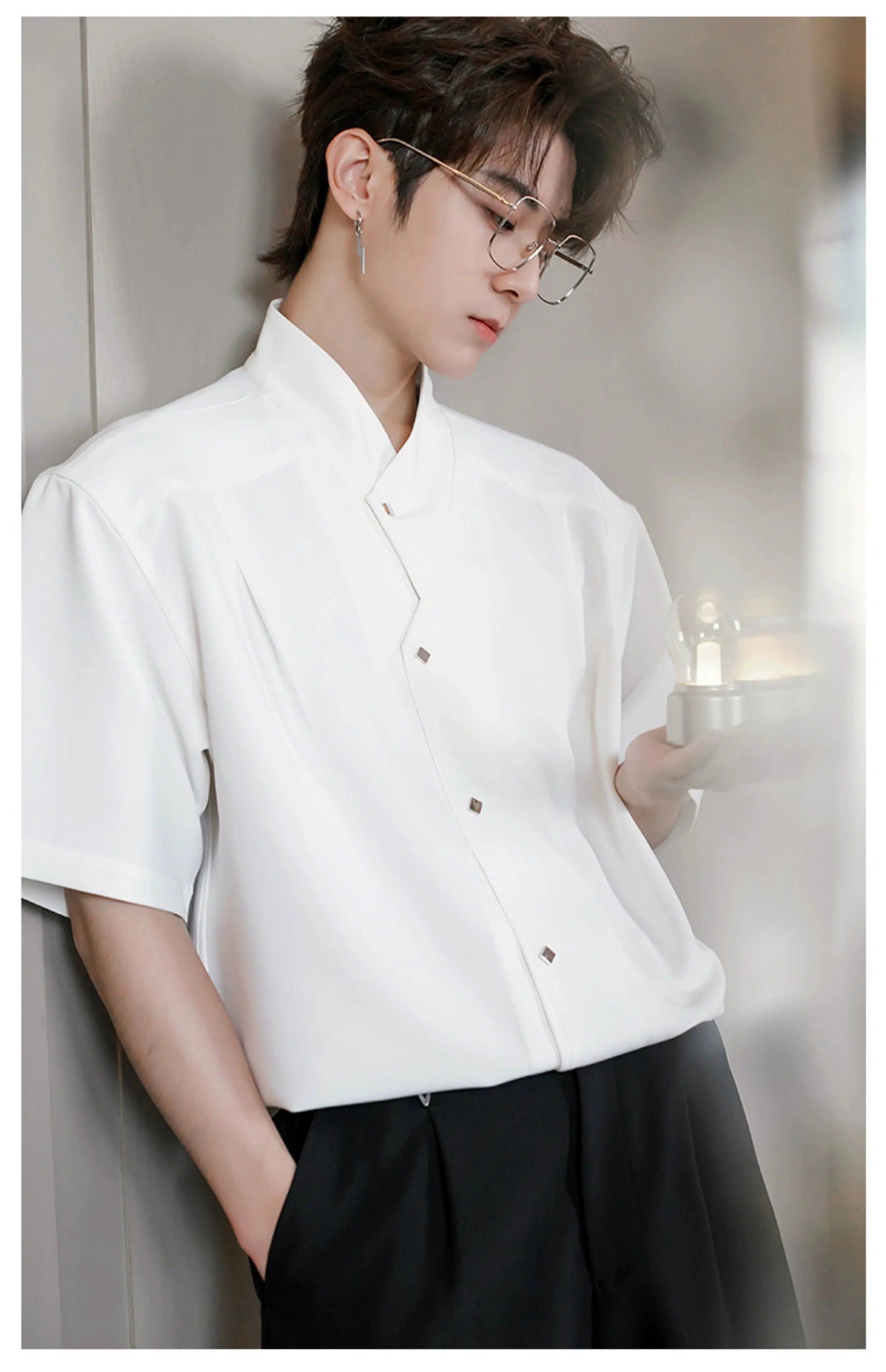 Chuan Diamond Metal Buttons Shirt-korean-fashion-Shirt-Chuan's Closet-OH Garments