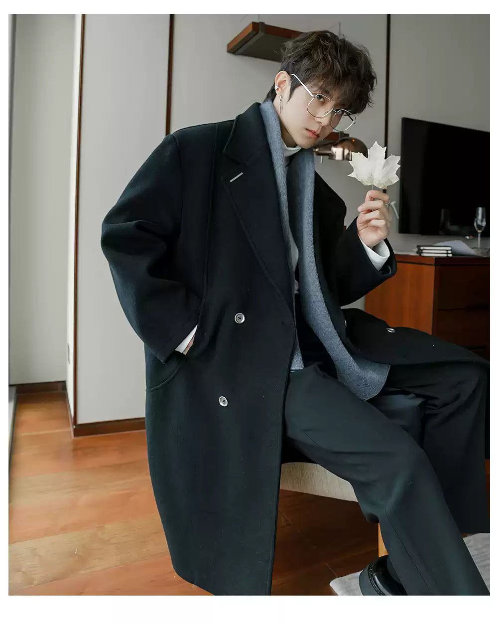 Chuan Double-Breasted With Scarf Long Coat-korean-fashion-Long Coat-Chuan's Closet-OH Garments