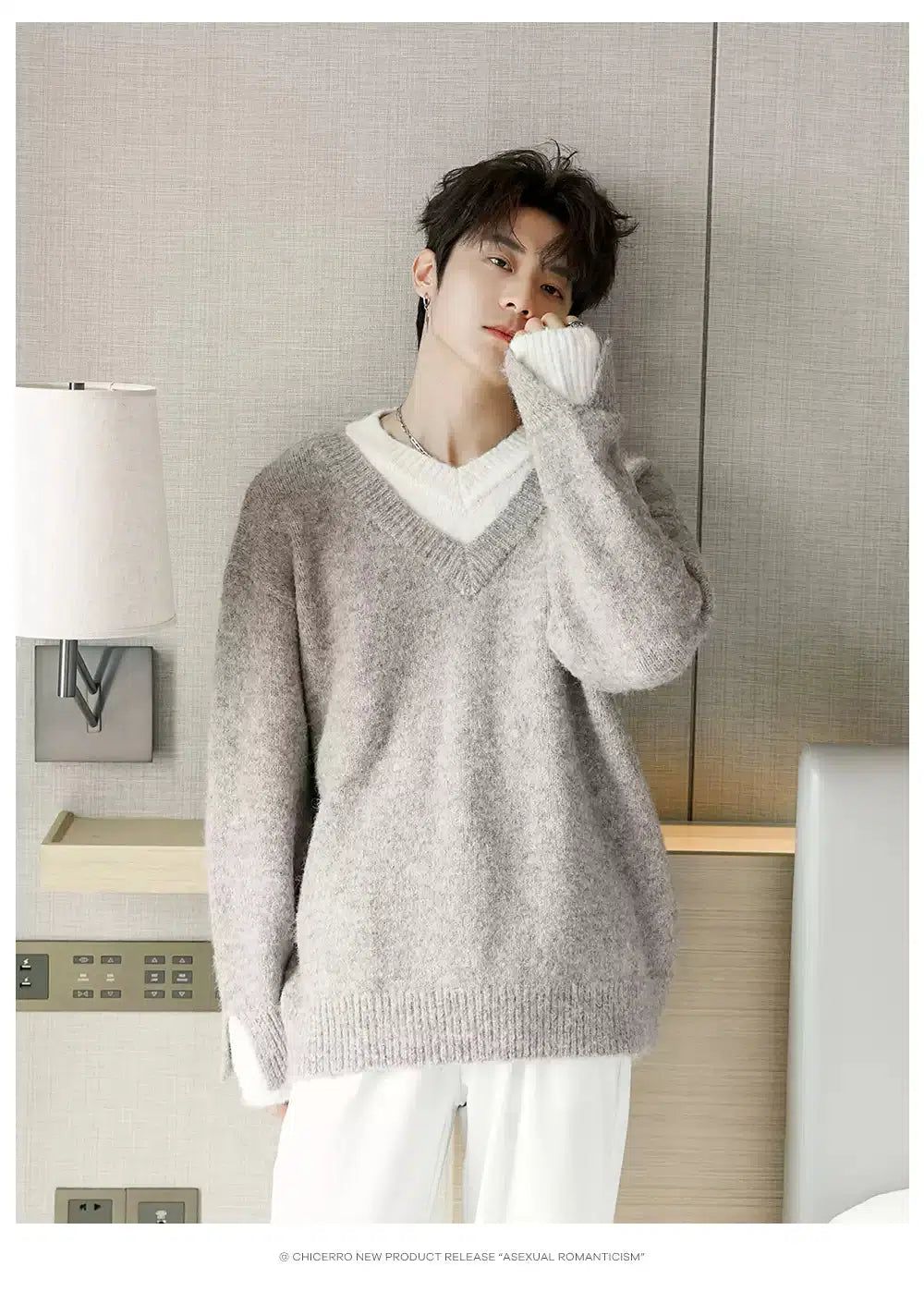 Chuan Double V-Neck Wool Sweater-korean-fashion-Sweater-Chuan's Closet-OH Garments