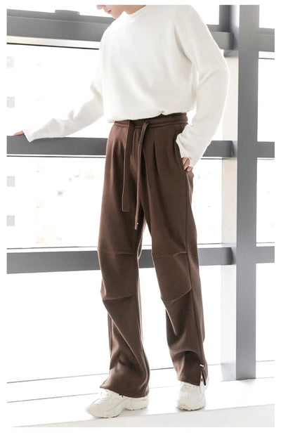 Chuan Drawstring Pleats Slit Sweatpants-korean-fashion-Pants-Chuan's Closet-OH Garments