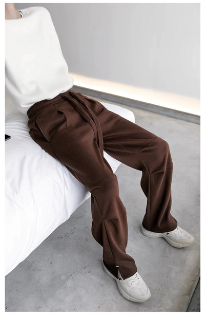 Chuan Drawstring Pleats Slit Sweatpants-korean-fashion-Pants-Chuan's Closet-OH Garments