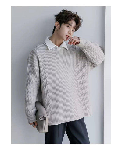 Chuan Drop Shoulder Cable Knit Sweater-korean-fashion-Sweater-Chuan's Closet-OH Garments