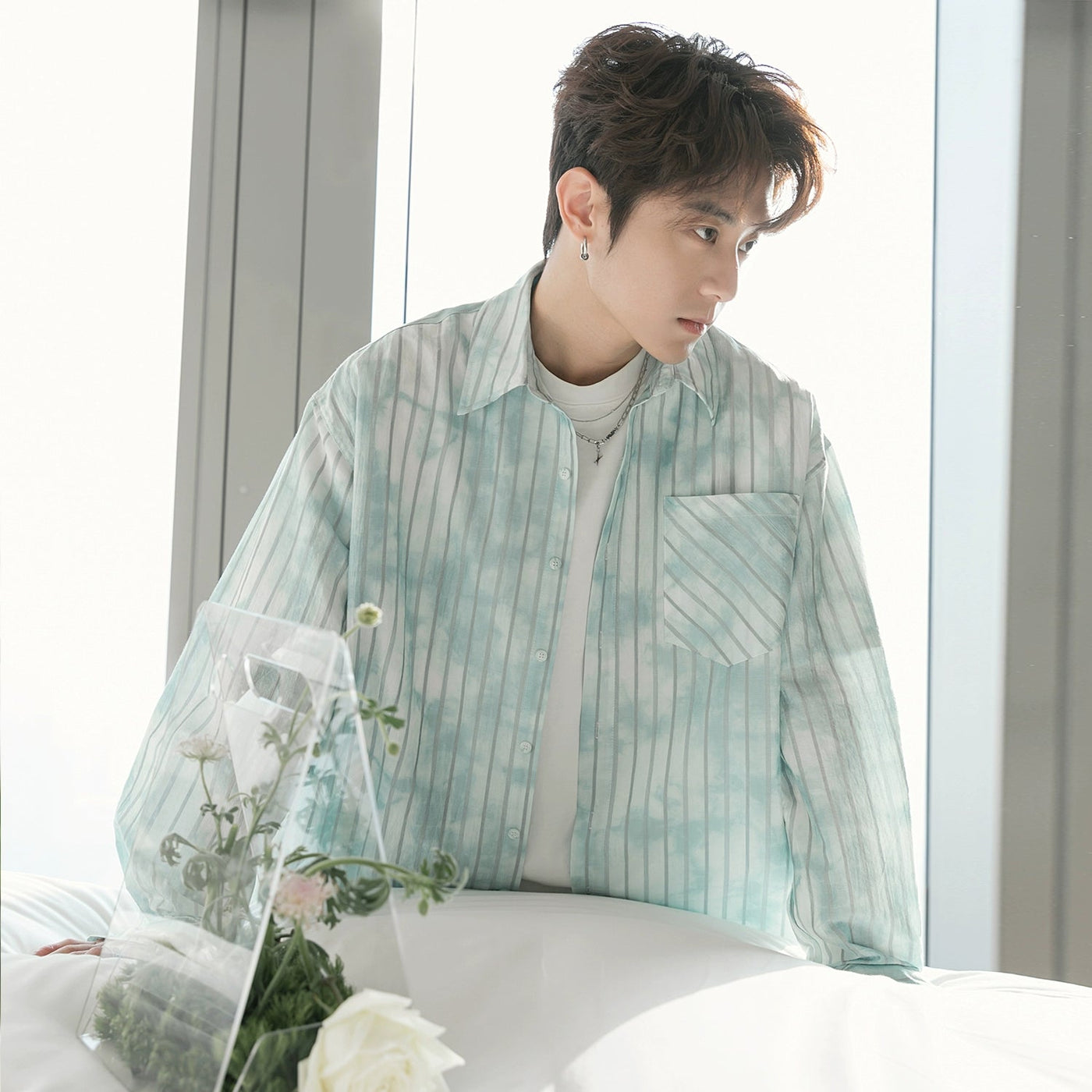 Chuan Dyed Striped Buttoned Shirt-korean-fashion-Shirt-Chuan's Closet-OH Garments
