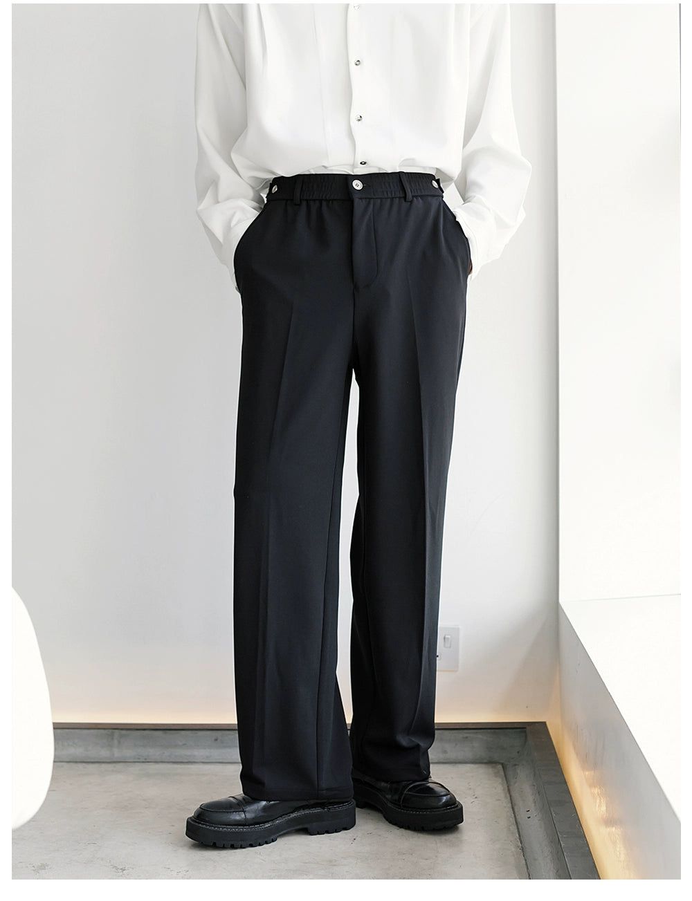 Chuan Elastic Waist Drape Trousers-korean-fashion-Trousers-Chuan's Closet-OH Garments