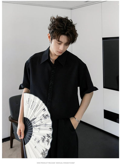 Chuan Embroidered Pattern Hidden Button Shirt-korean-fashion-Shirt-Chuan's Closet-OH Garments