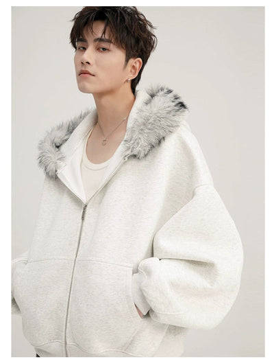 Chuan Faux Fur Trimmed Zipped Hoodie-korean-fashion-Hoodie-Chuan's Closet-OH Garments