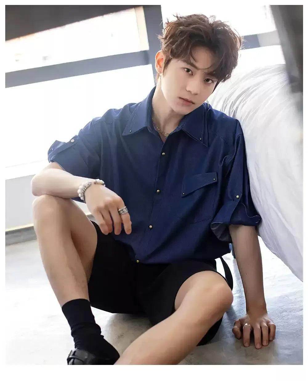 Chuan Flap Pocket Detail Buttoned Shirt-korean-fashion-Shirt-Chuan's Closet-OH Garments