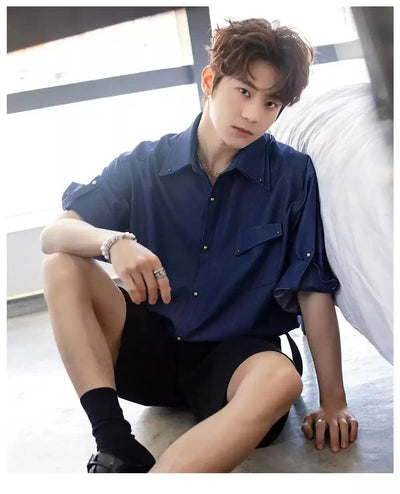Chuan Flap Pocket Detail Buttoned Shirt-korean-fashion-Shirt-Chuan's Closet-OH Garments