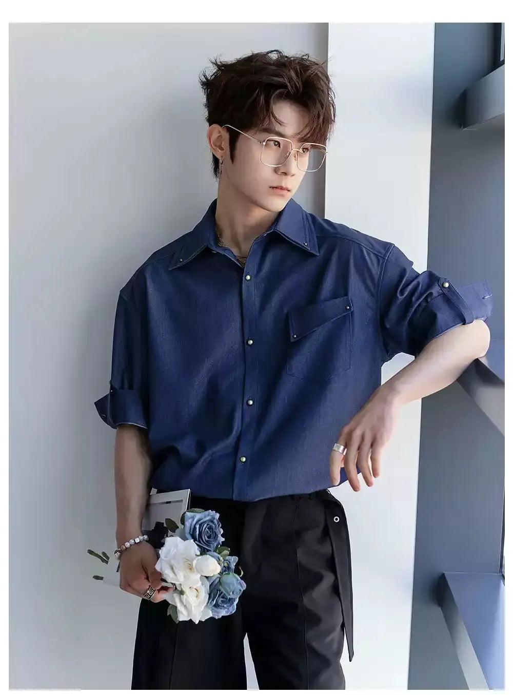 Chuan Flap Pocket Detail Buttoned Shirt-korean-fashion-Shirt-Chuan's Closet-OH Garments