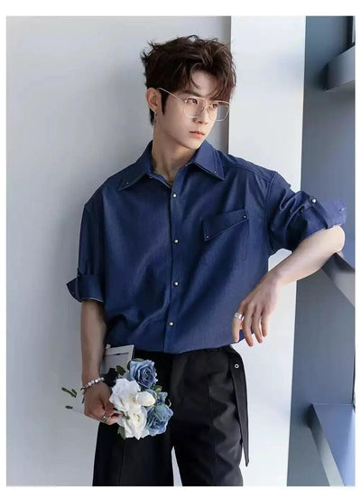 Chuan Flap Pocket Detail Buttoned Shirt-korean-fashion-Shirt-Chuan's Closet-OH Garments