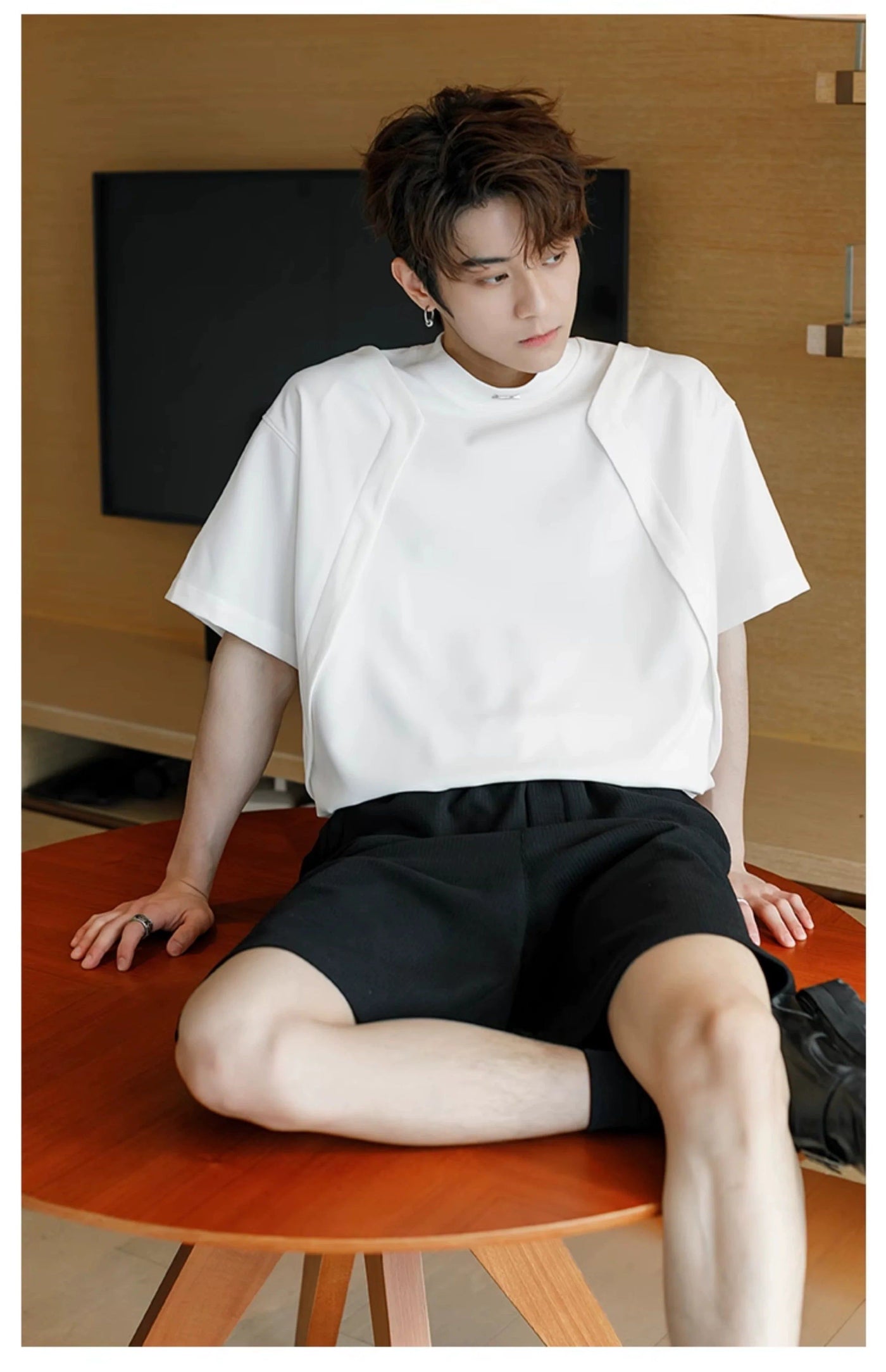 Chuan Folded Sides Versatile T-Shirt-korean-fashion-T-Shirt-Chuan's Closet-OH Garments