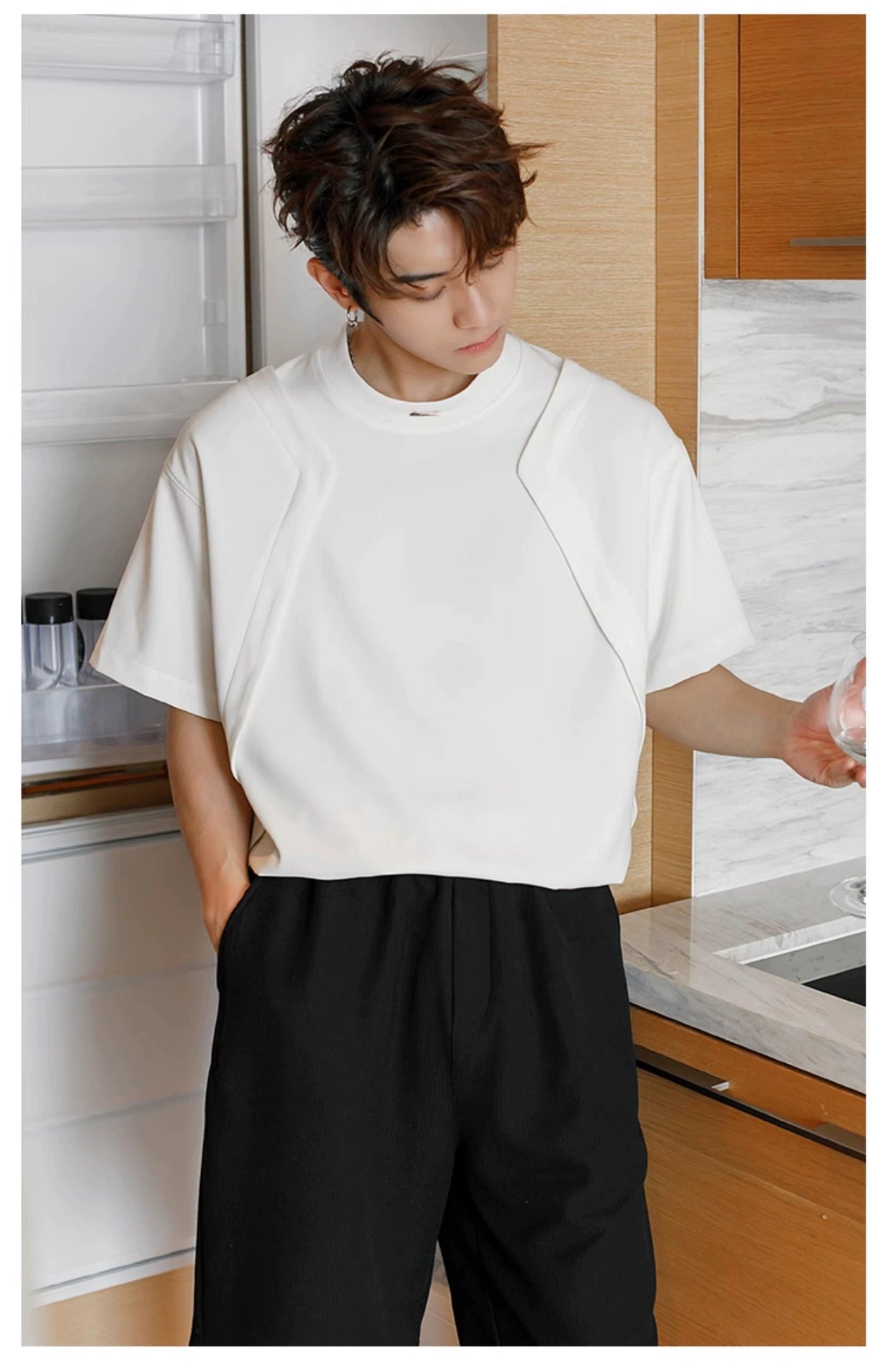 Chuan Folded Sides Versatile T-Shirt-korean-fashion-T-Shirt-Chuan's Closet-OH Garments