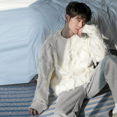Chuan Frayed Lines Detail Sweater-korean-fashion-Sweater-Chuan's Closet-OH Garments