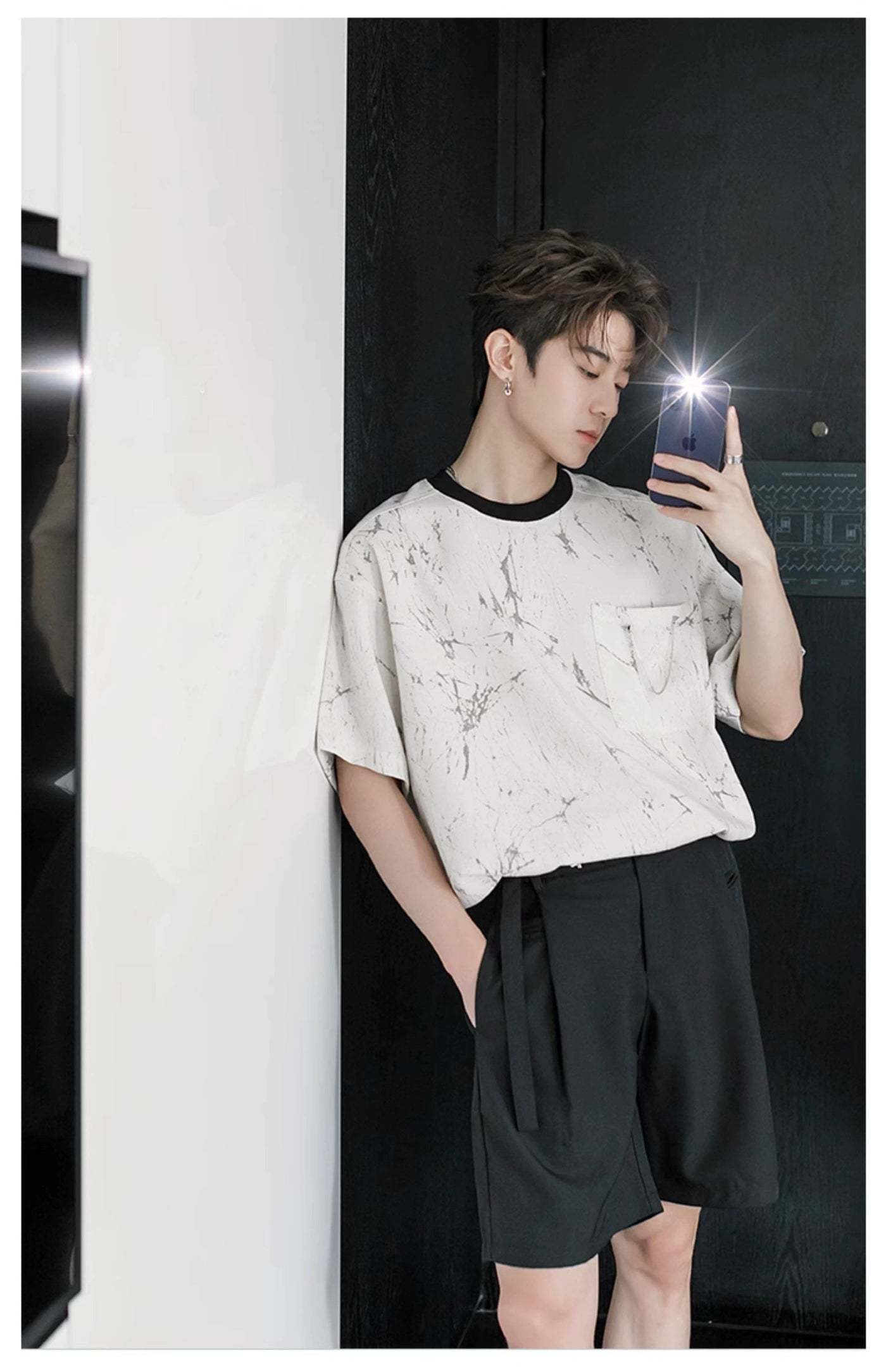 Chuan Front Pocket Marble T-Shirt-korean-fashion-T-Shirt-Chuan's Closet-OH Garments