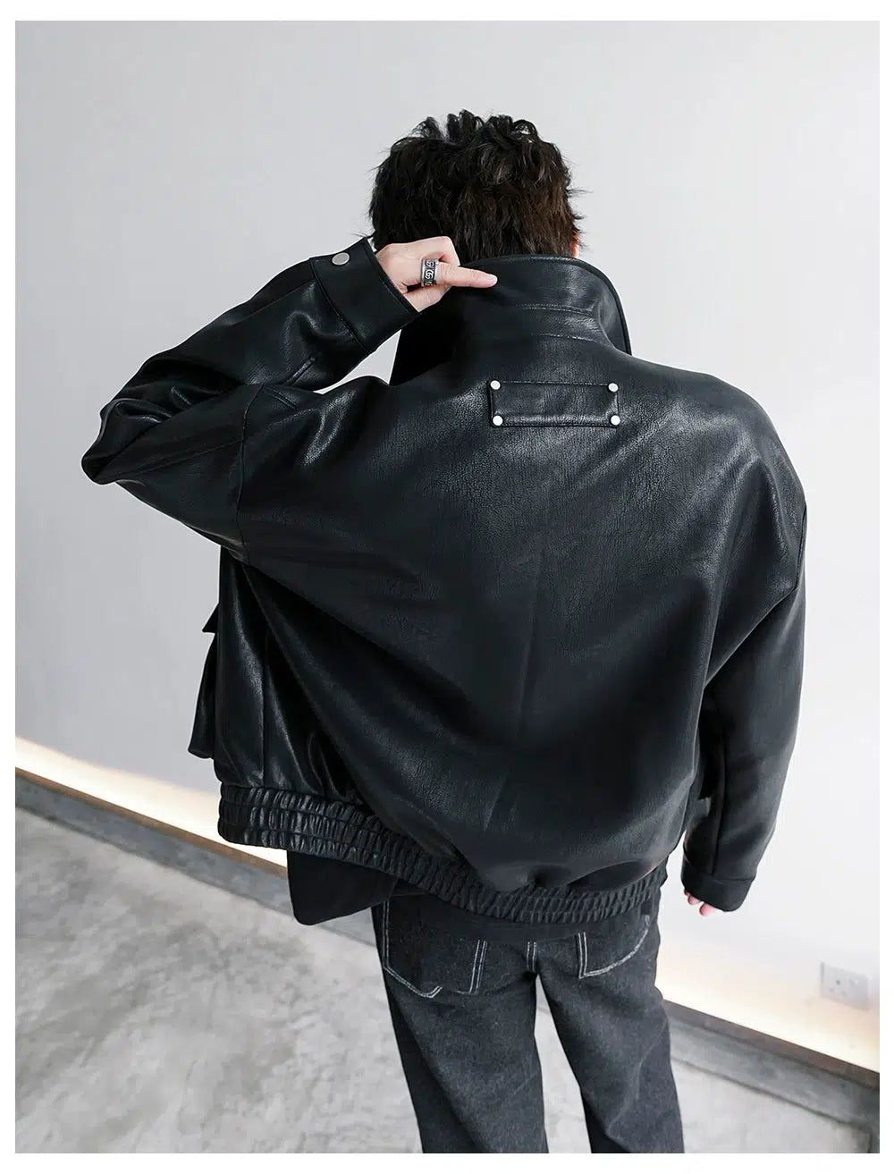 Chuan Functional Pocket PU Leather Jacket-korean-fashion-Jacket-Chuan's Closet-OH Garments