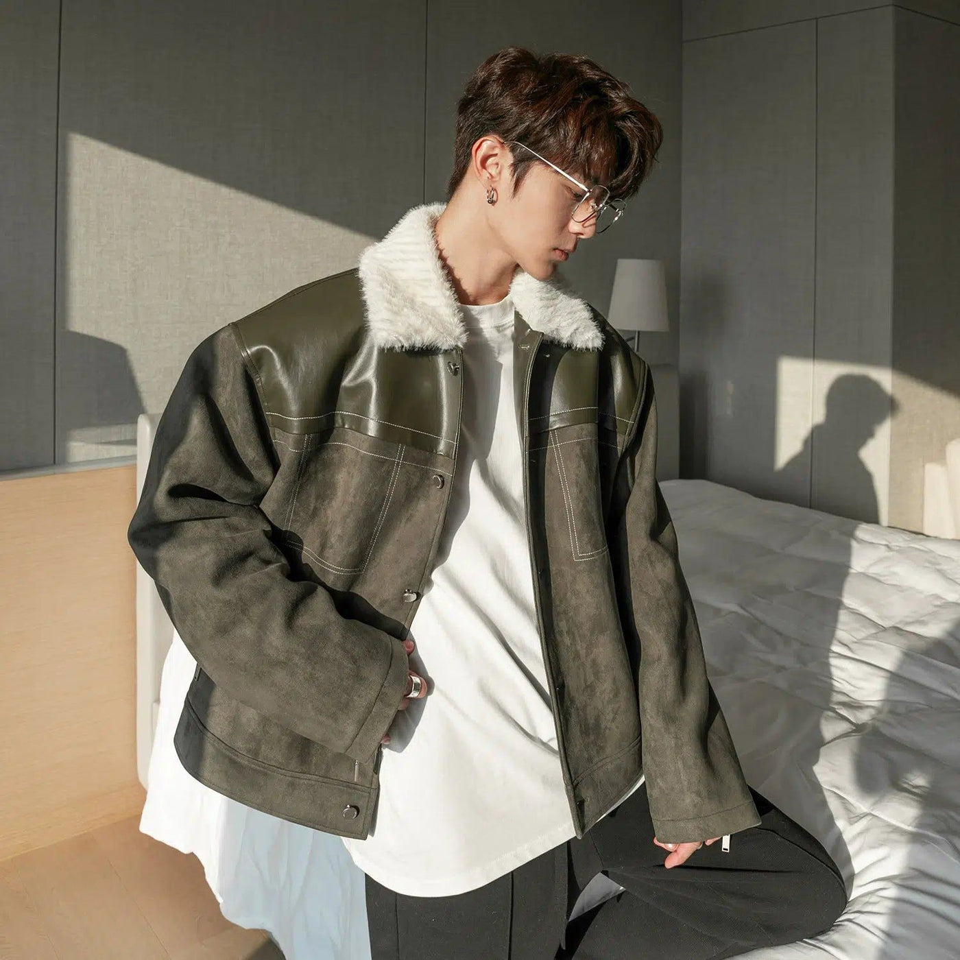 Chuan Fur Collar Faux Leather Jacket-korean-fashion-Jacket-Chuan's Closet-OH Garments