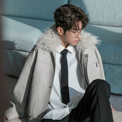 Chuan Fur Collar PU Leather Jacket-korean-fashion-Jacket-Chuan's Closet-OH Garments