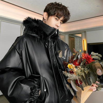 Chuan Fur Hood PU Leather Jacket-korean-fashion-Jacket-Chuan's Closet-OH Garments