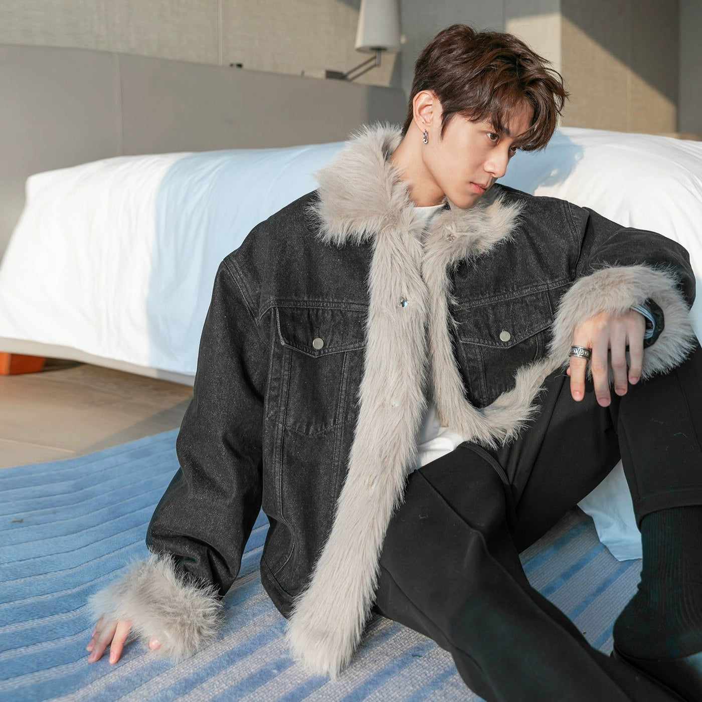 Chuan Fur Lined Detail Denim Jacket-korean-fashion-Jacket-Chuan's Closet-OH Garments