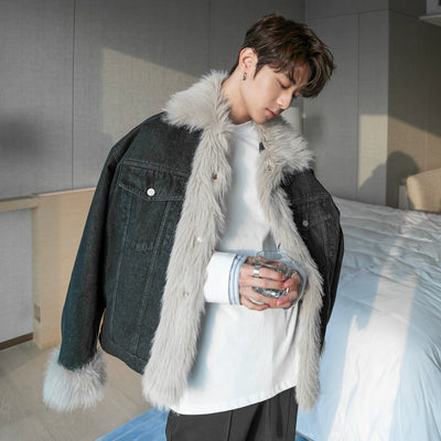 Chuan Fur Lined Detail Denim Jacket-korean-fashion-Jacket-Chuan's Closet-OH Garments