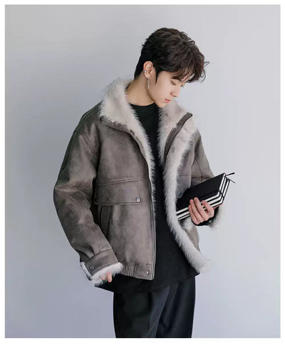 Chuan Fur Trimmed Micro Suede Jacket-korean-fashion-Jacket-Chuan's Closet-OH Garments