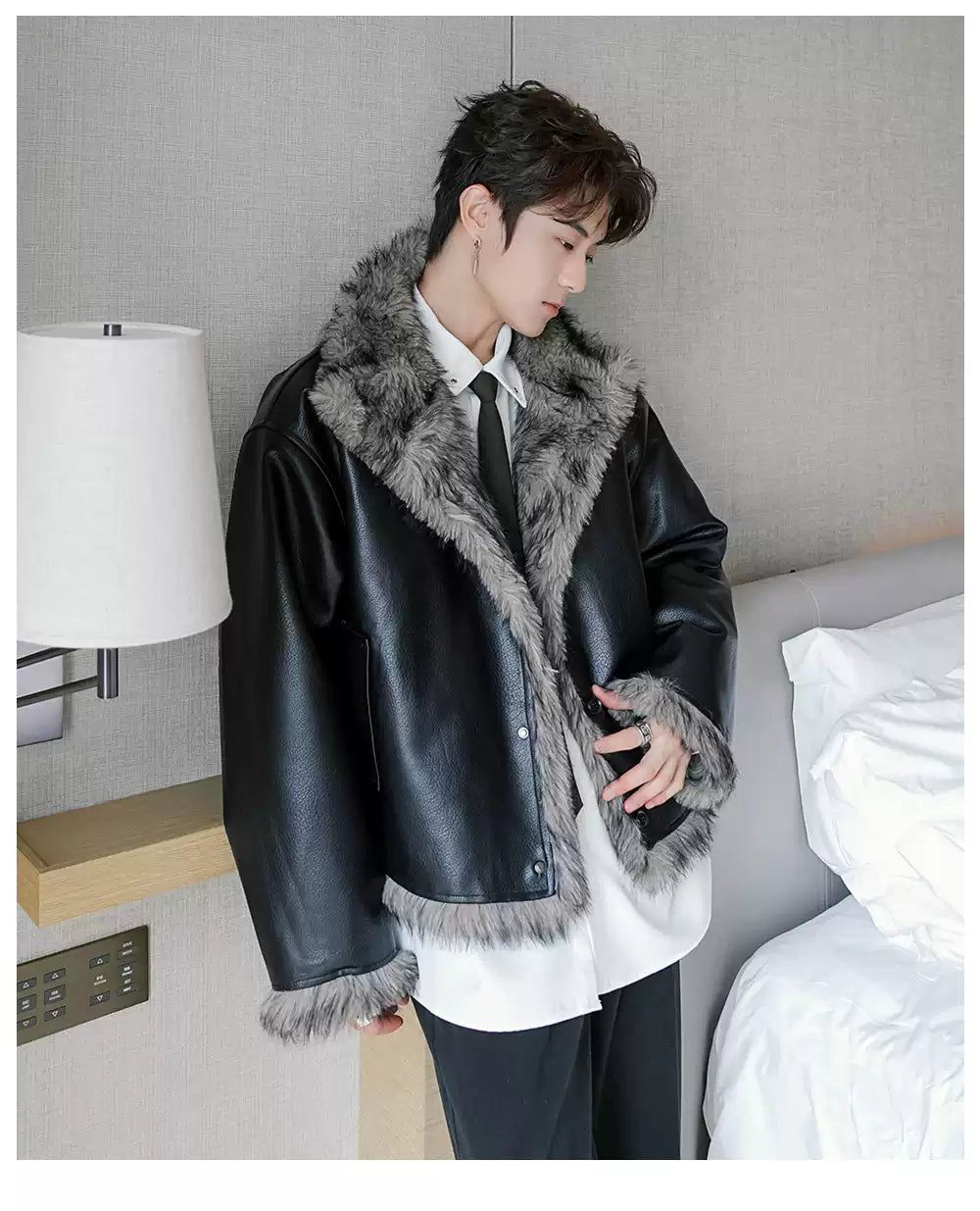 Chuan Fur Trimmed Moto PU Leather Jacket-korean-fashion-Jacket-Chuan's Closet-OH Garments