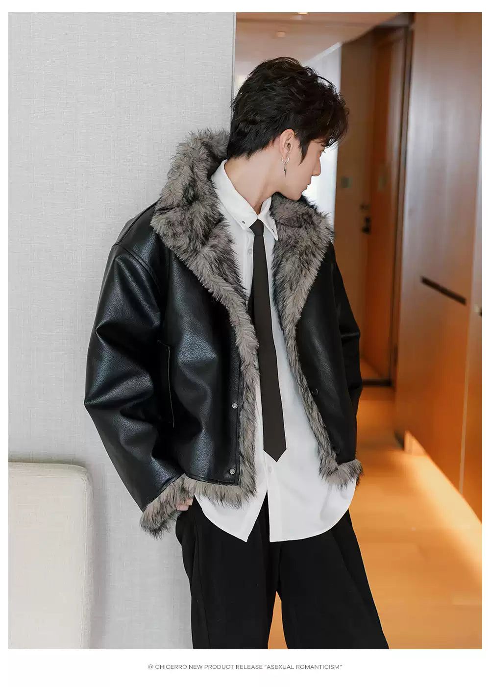 Chuan Fur Trimmed Moto PU Leather Jacket-korean-fashion-Jacket-Chuan's Closet-OH Garments